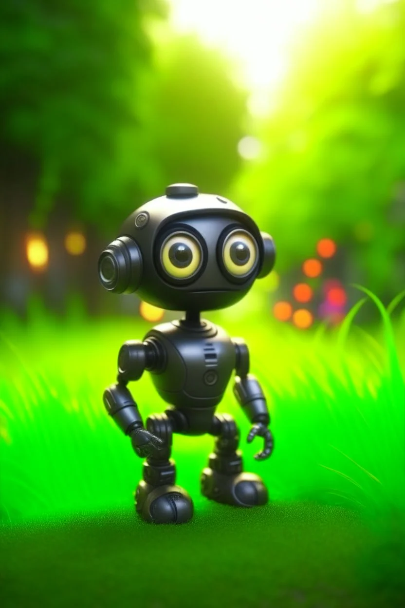 adorable cute chat robot in trance in garden, with short punk hair and real human eyes, its such a perfect day, motion blur, smoke, 8k, downlight, soft light, depth of field, photorealism, trending on art station, lotsa detail