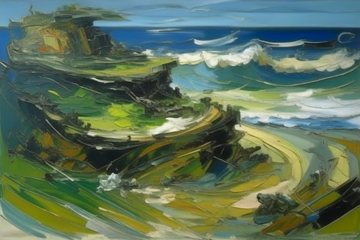 Frank Auerbach painting of a seascape