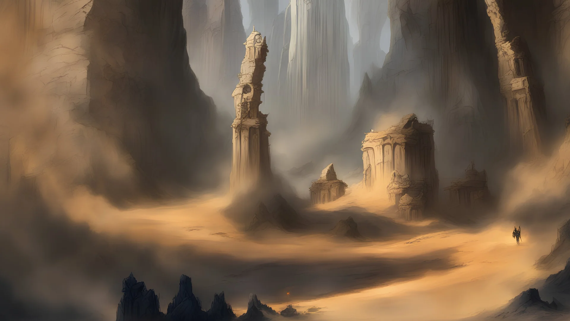 Concept art scary fantasy desert cave dungeon entrance