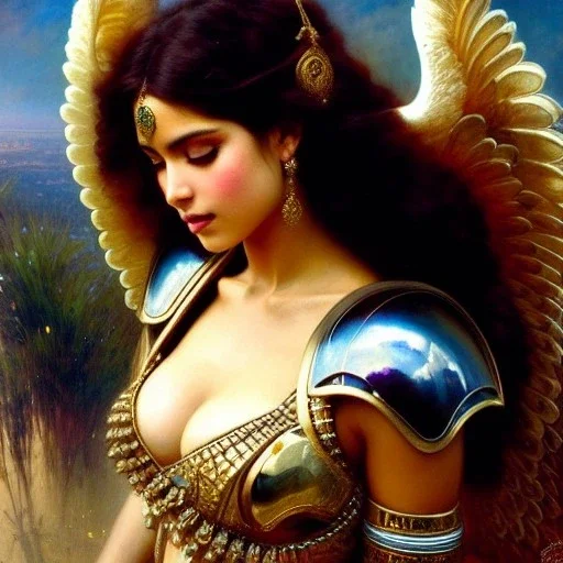 portrait beautiful face Female Angel,busty,ancient metal armor balanciaga fashion clothe painting by gaston bussiere, greg rutkowski, yoji shinkawa, yoshitaka amano, tsutomu nihei, donato giancola, tim hildebrandt, oil on canvas, cinematic composition, extreme detail,fit full head inside picture,16k