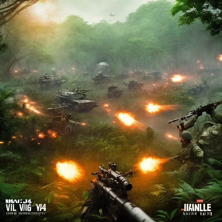 vietnam war. jungle. cd cover. bokeh. lens flare. warm lights. high detailed