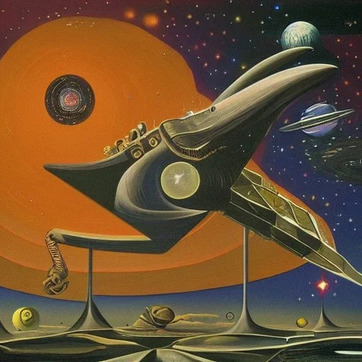 starships versus space monster in the cosmos by dali