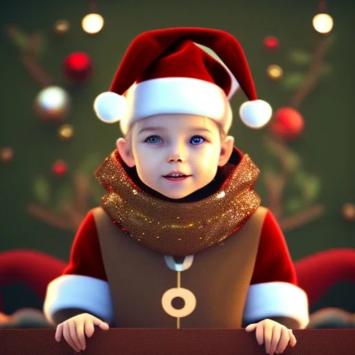 super Cute Christmasy toddler, magnificent, majestic, Realistic photography, incredibly detailed, ultra high resolution, 8k, complex 3d render, cinema 4d.