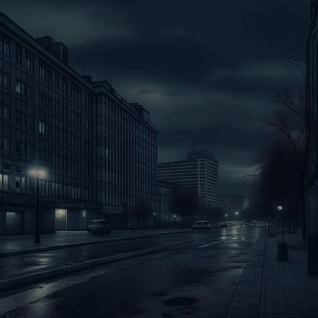 sad city scene, photo quality, dark colours