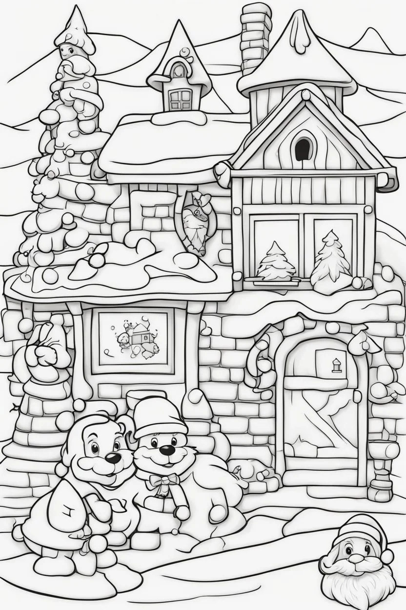 coloring page for kids, Santa's Workshop, cartoon style, thick outline, low details, no shading, no color