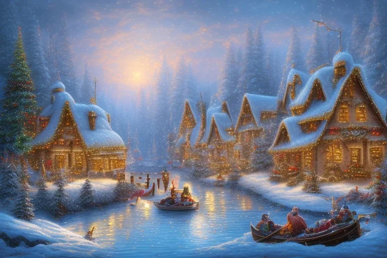 Christmas village river mountain