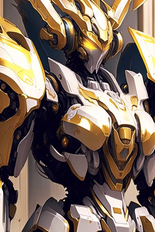 a close up of a gandam robot in a building, concept art of omegamon, arasaka mech, from arknights, intricate assasin mecha armor, mecha art, mecha anime, barbatos mobile suit, the golden humanoid robot, anime mech armor, modern mecha anime, beautiful gold saint, mecha, cgsociety 9