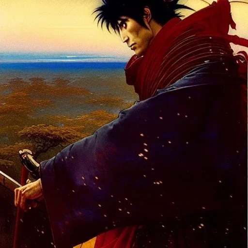 portrait of 'Mujuro Utsutsu-Ninja Scroll',ancient japanese armor, painting by gaston bussiere, greg rutkowski, yoji shinkawa, yoshitaka amano, tsutomu nihei, donato giancola, tim hildebrandt, oil on canvas, cinematic composition, extreme detail,fit full head inside picture,16k