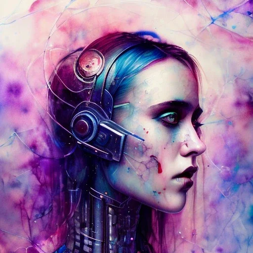 watercolor illustration of cyberpunk singer Danish MØ face by <agnes cecile>