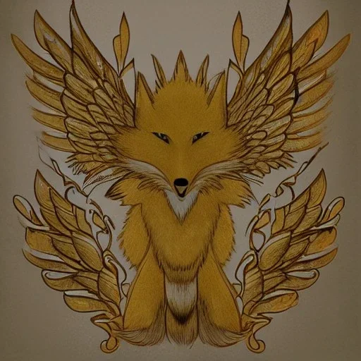 Gold Fox with five tails and wings