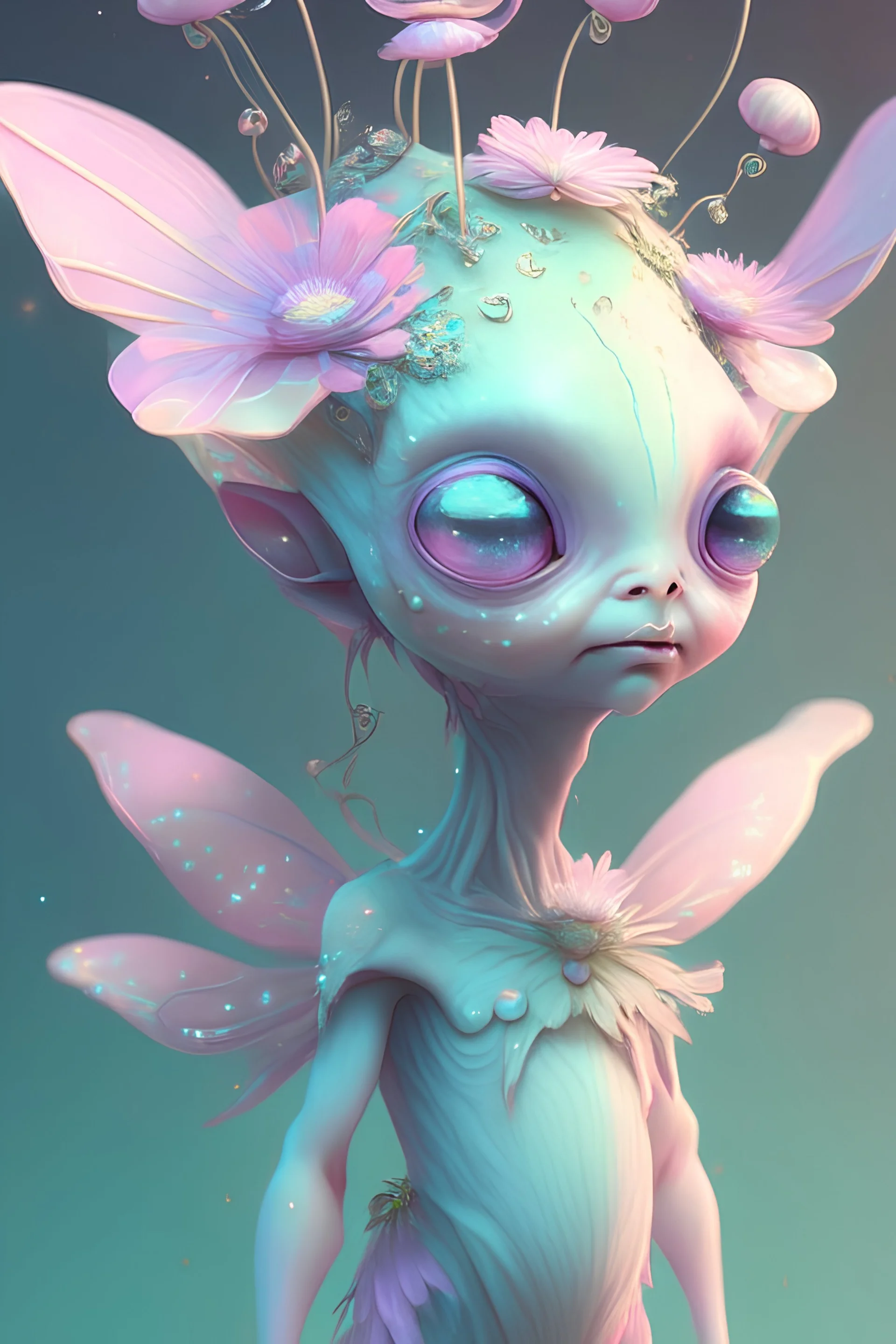 Pastel flower fairy alien,highly detailed, artstation, sharp focus