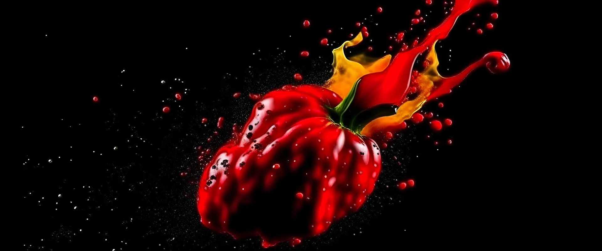 Explode of red pepper on black