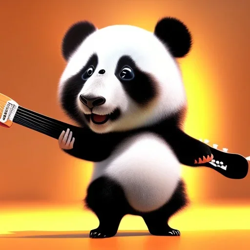 Carbon as a cute baby panda playing electric guitar with long hair, by pixar