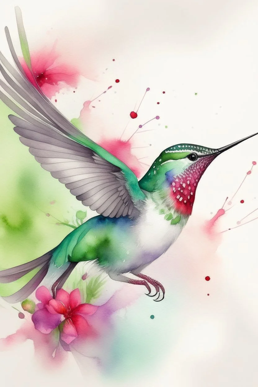 Watercolor pastel hummingbird