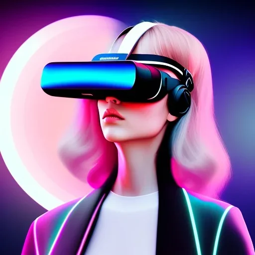 Virtual reality girl with meta girl shining logo