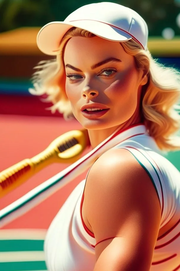 Margot Robbie as a tennis sport woman in play ground