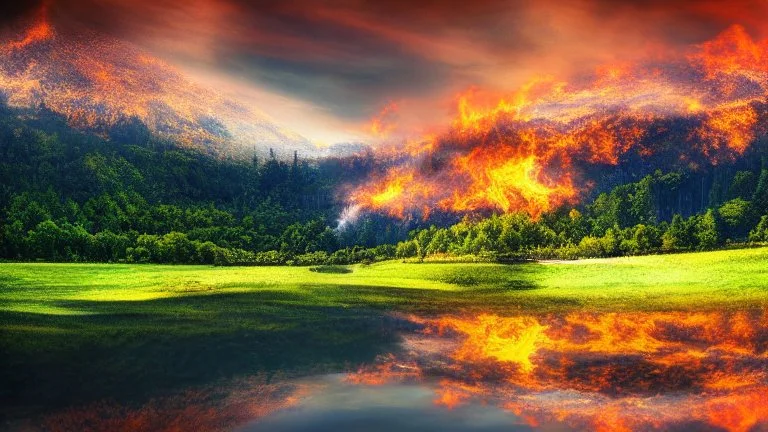 Beautiful nature landscape with fire