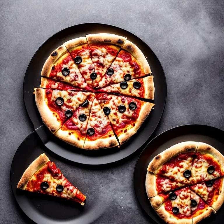 Pizza on plate, black background