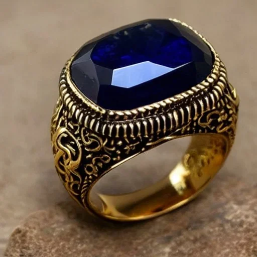 sapphire signet ring with braided gold and tungsten, highly ornate, breathtaking, nordic ring, viking ring, engraved carved band, runes, men's jewellery