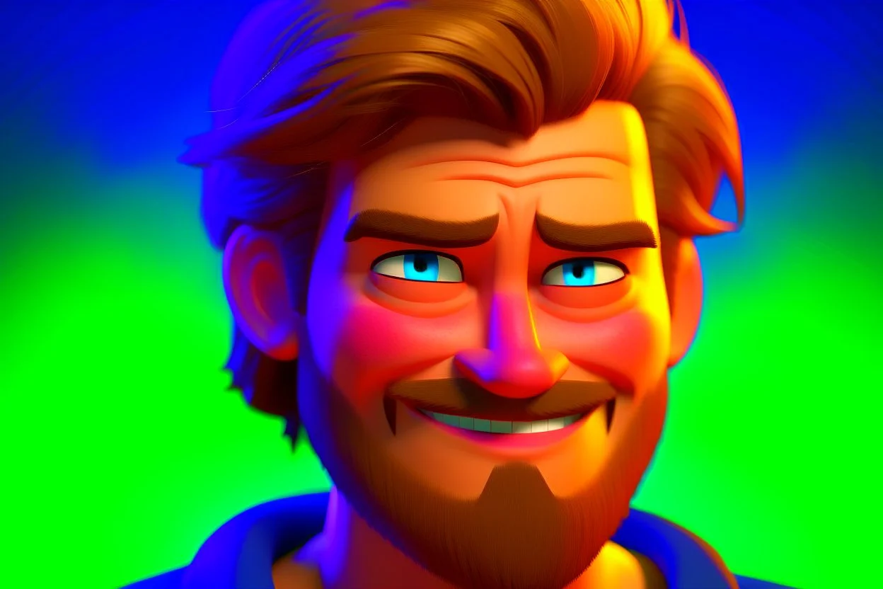 Happy Andrew Garfield with a beard and blue eyes in Pixar style