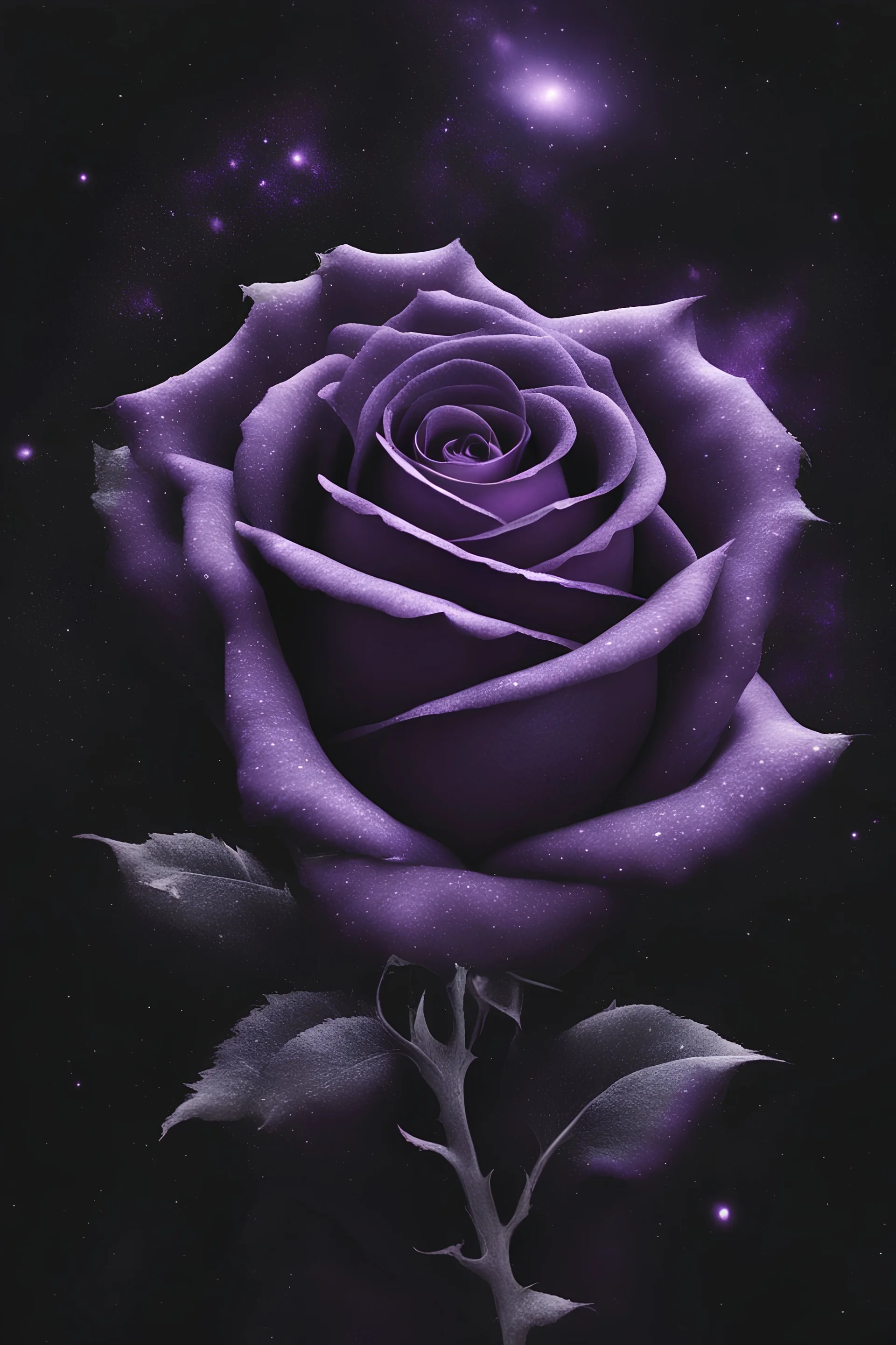 A rose growing in space, purple and black