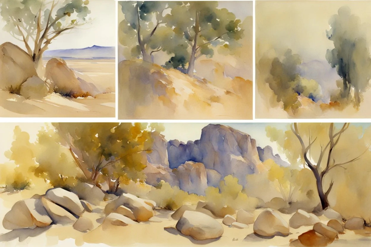 rocks, trees, mountains, john singer sargent watercolor paintings