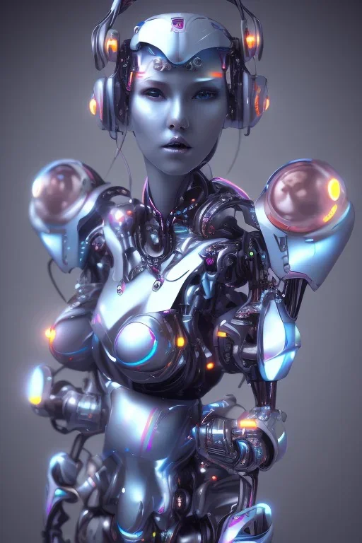 robot with face hitomi tanaka, many lights in body