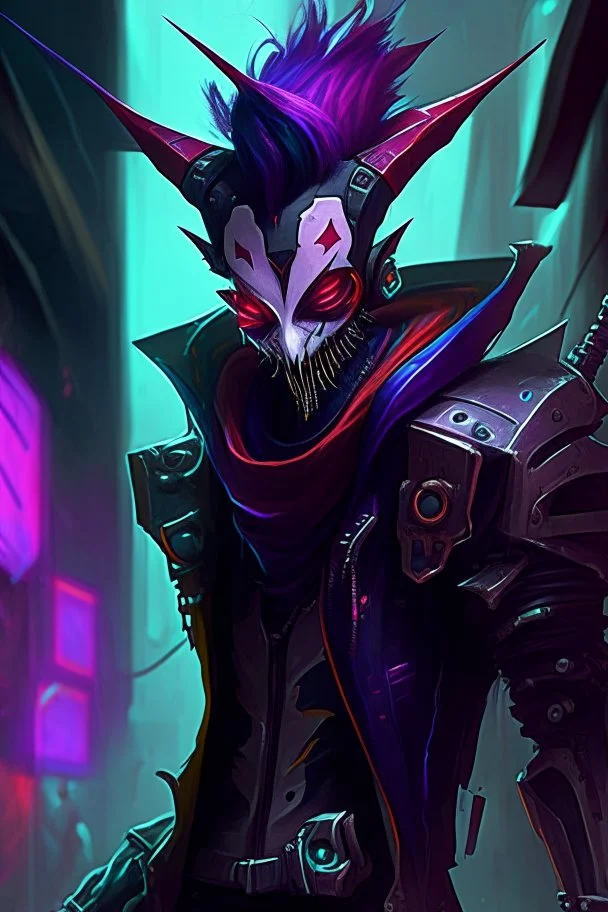 Shaco from league of legends in style cyberpunk