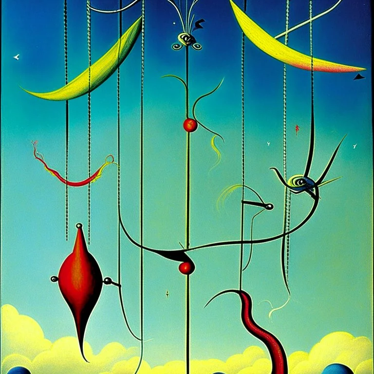 surreal art, four corners of the sky held up by hooks, by Desmond Morris