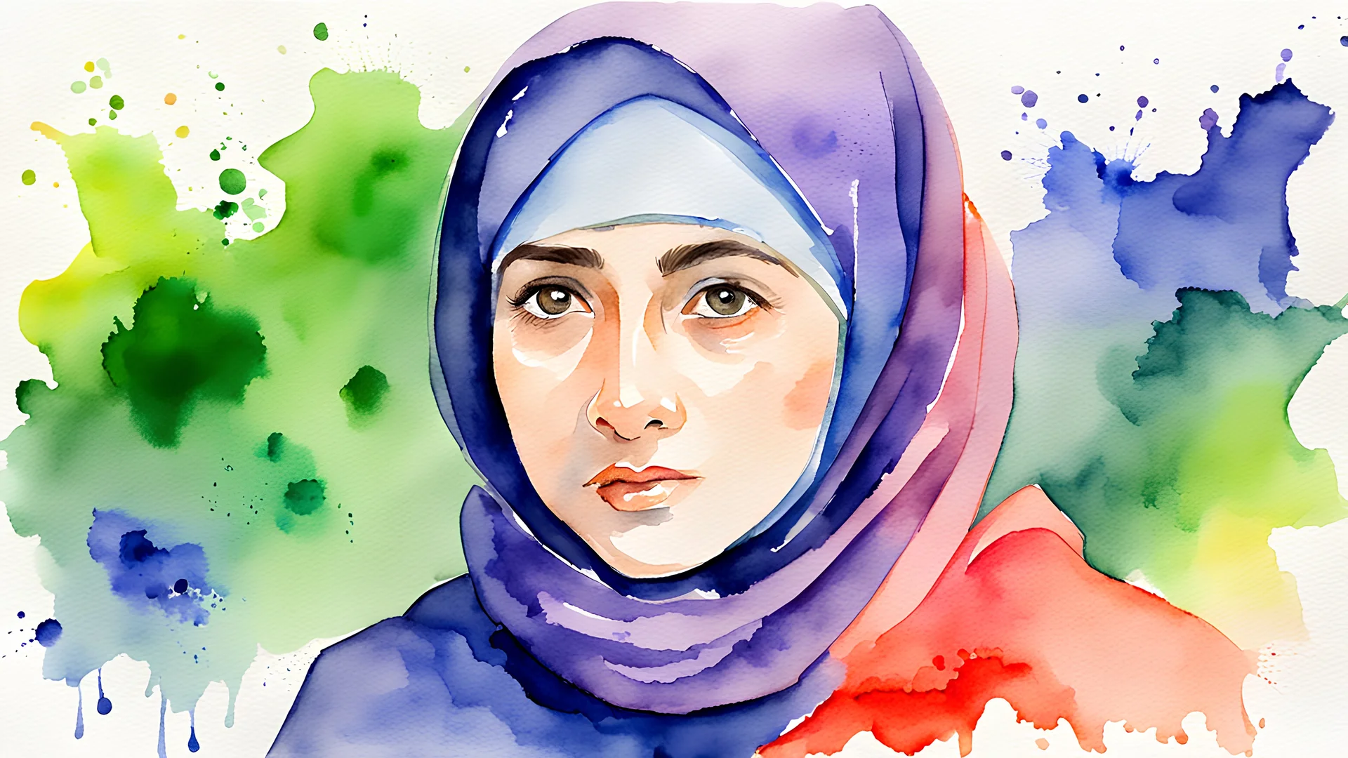 watercolor painting. Census statistics. Iran. Hijab