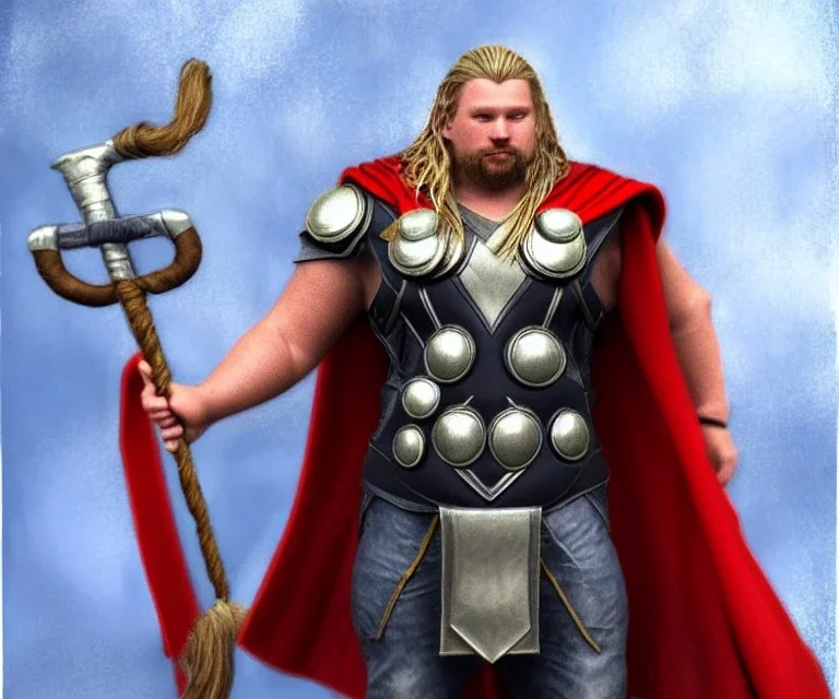 Midjourney style, fat thor, photorealistic