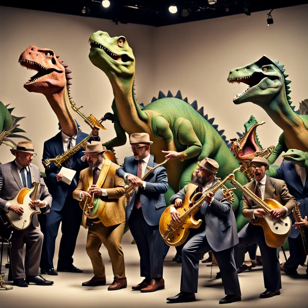 A jazz band made up entirely of dinosaurs