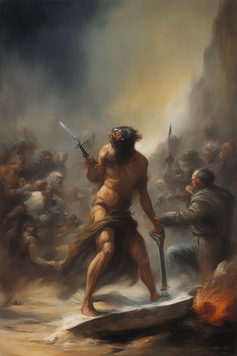 an extremely graphic depiction of a beheading, oil painting by Boris Vallejo