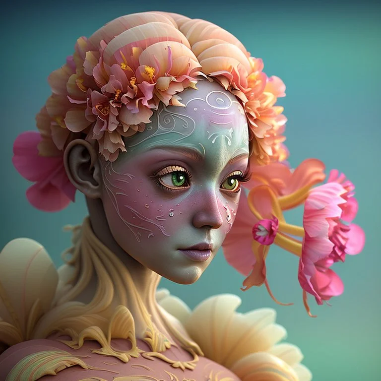 PHOTOREALISTIC PORTRAIT OF A GIRL of Cirque dU soleil, WALKING ON THE SHORE AT THE MOONLIGHT, AND EMBRACING PINK YELLOW PEONIES, VIVID colors: torquoise, pale salmon, persimmon, grey-green , pale lemon yellow, greenish gold, metallic bronze. ULTRA detailed; CORRECT anatomy, FACE and eyes, HIGH RESOLUTION AND DETAILS, HIGH DEFINITION, STYLE BY RAFFAELLO, MICHELANGELO, KAROL BAK, ANDY WARHOL, Anna Dittmann