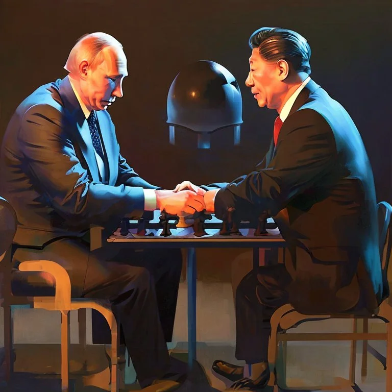 Putin, President Xi Of China And Joe Biden Play Chess between lights and shadow With A Pigeon,And Atomic Bomb Mushroom Cloud,Complex Surgical Instruments Intermixed With A Newborn Boy,Minimalism,Painting By Adrian Ghenie,Rene Magritte,Pablo Picasso,Michelangelo,Salvador Dali,Lucian Freud