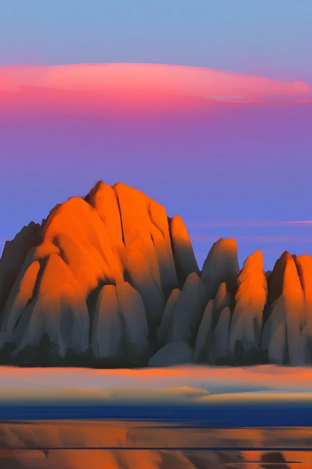 big rock mountains with and orange dawn sky with no clouds