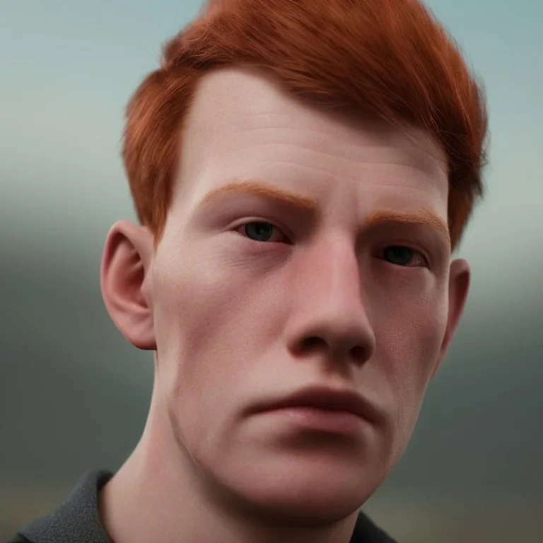 short redheaded boy with a long face, realistic, 8k,