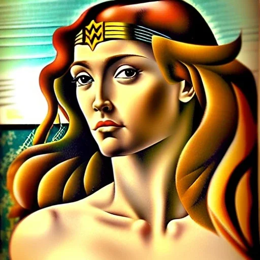 portrait of a beautiful busty wonder woman with green eyes by Sandro Botticelli style