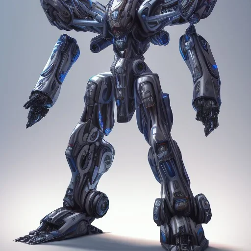 Mecha with metal spider legs his hands are machine guns. Driver is animal