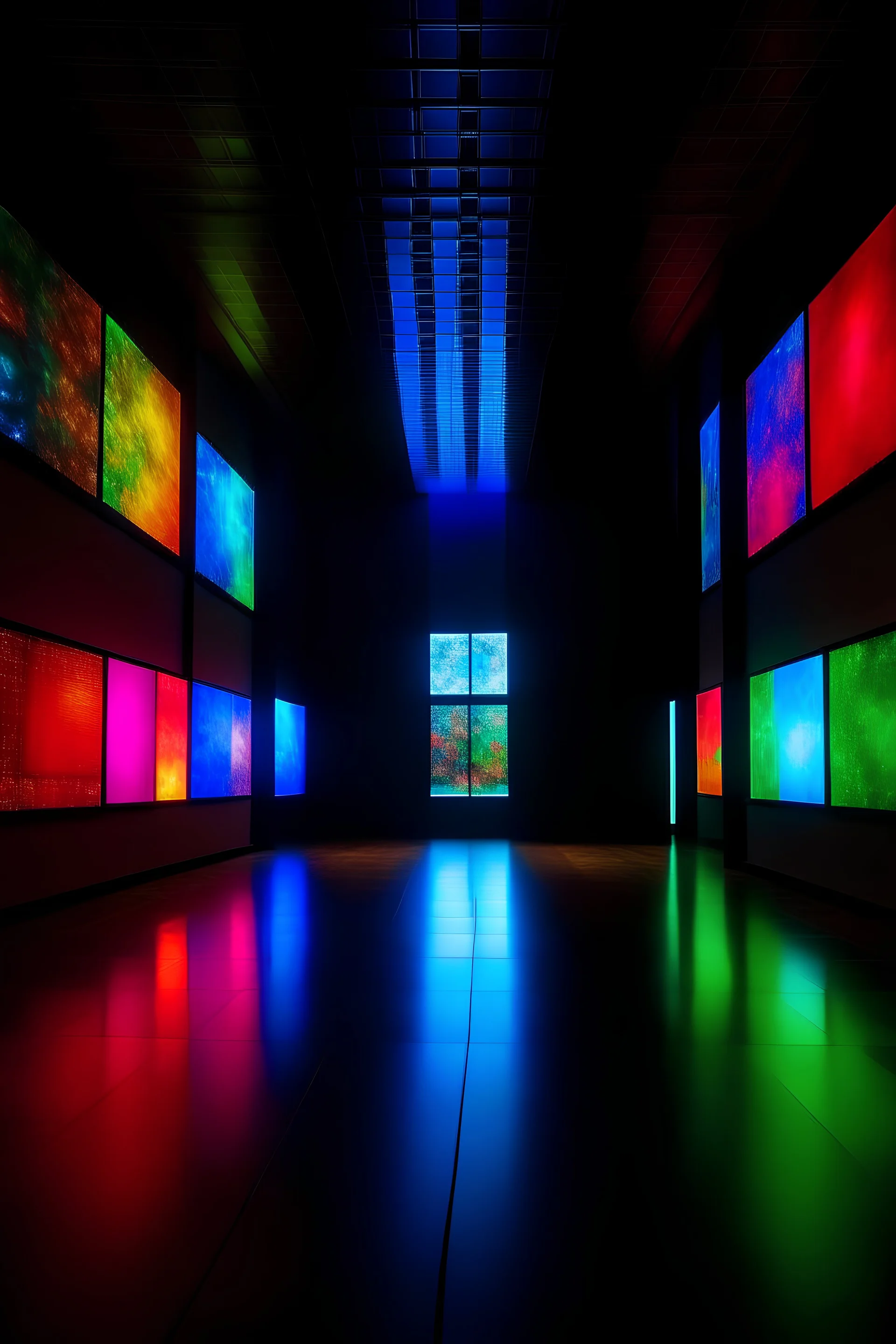 empty museum of digital art installation with big colorfull screen