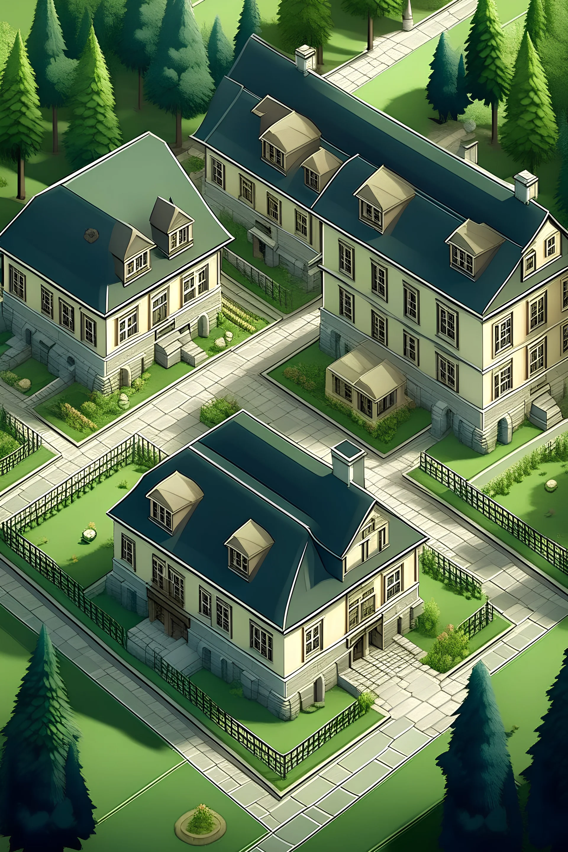 generate a map of a boarding school campus and label the buildings on the camous with their purpose. base the campus in a forest and give the map a mysterious and cozy vibes. generate the buildings as small cozy cottage like buildings