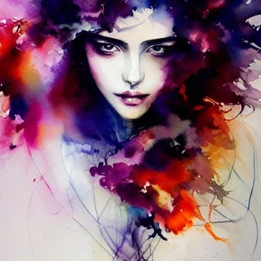 beautiful woman, fire, flames, watercolor illustration by <agnes cecile> <Yoji Shinkawa>, natural tones, ornate and intricate detail , soft smooth lighting, soft pastel colors,