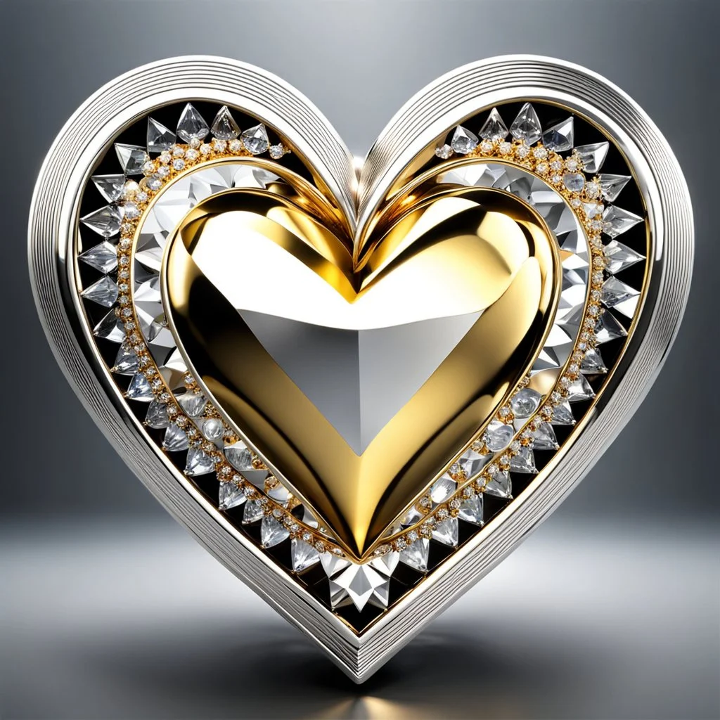 a clony of golden and silver around diamond heart sighn rotating