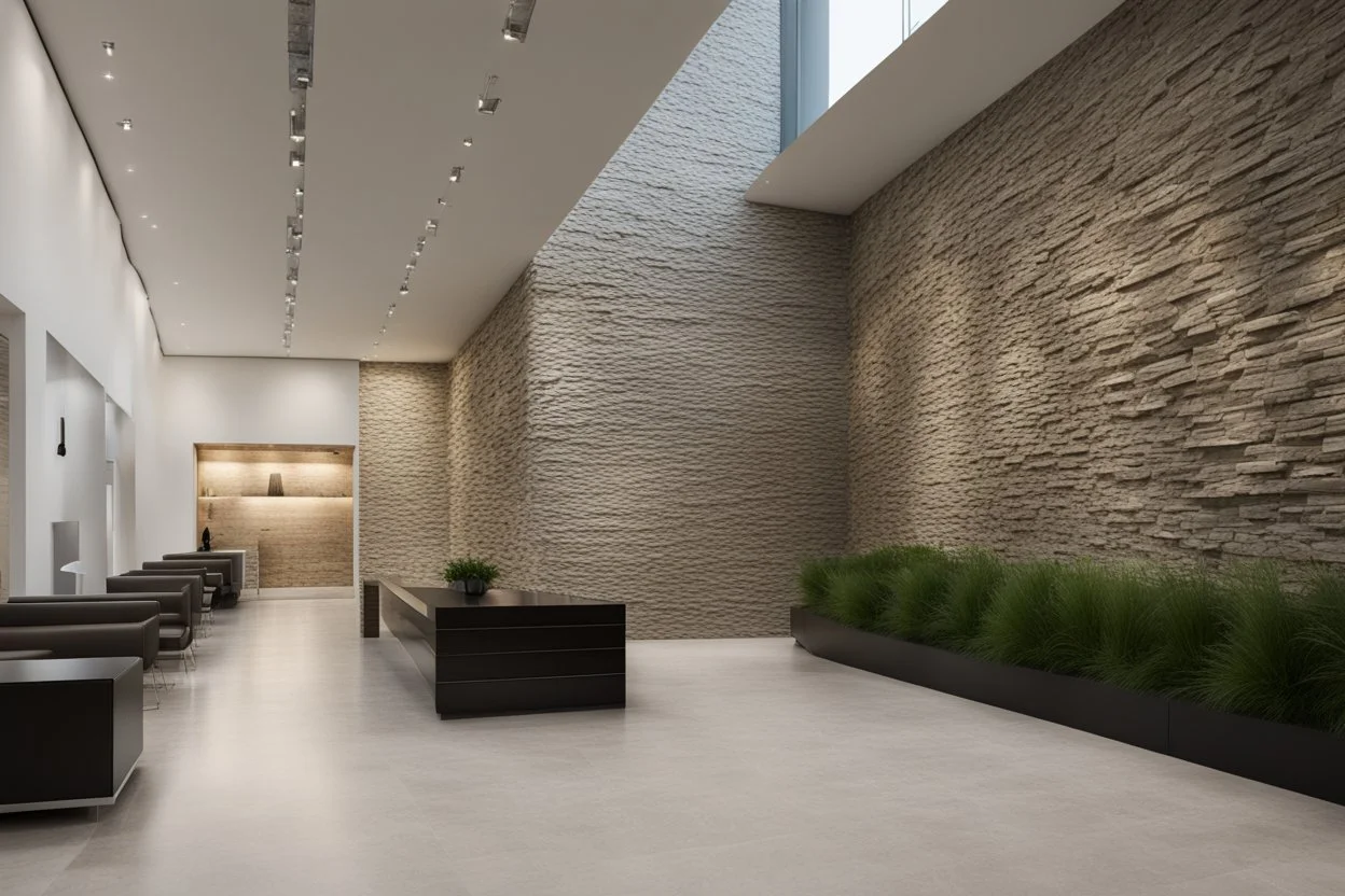 Modern stone wall, museum reception