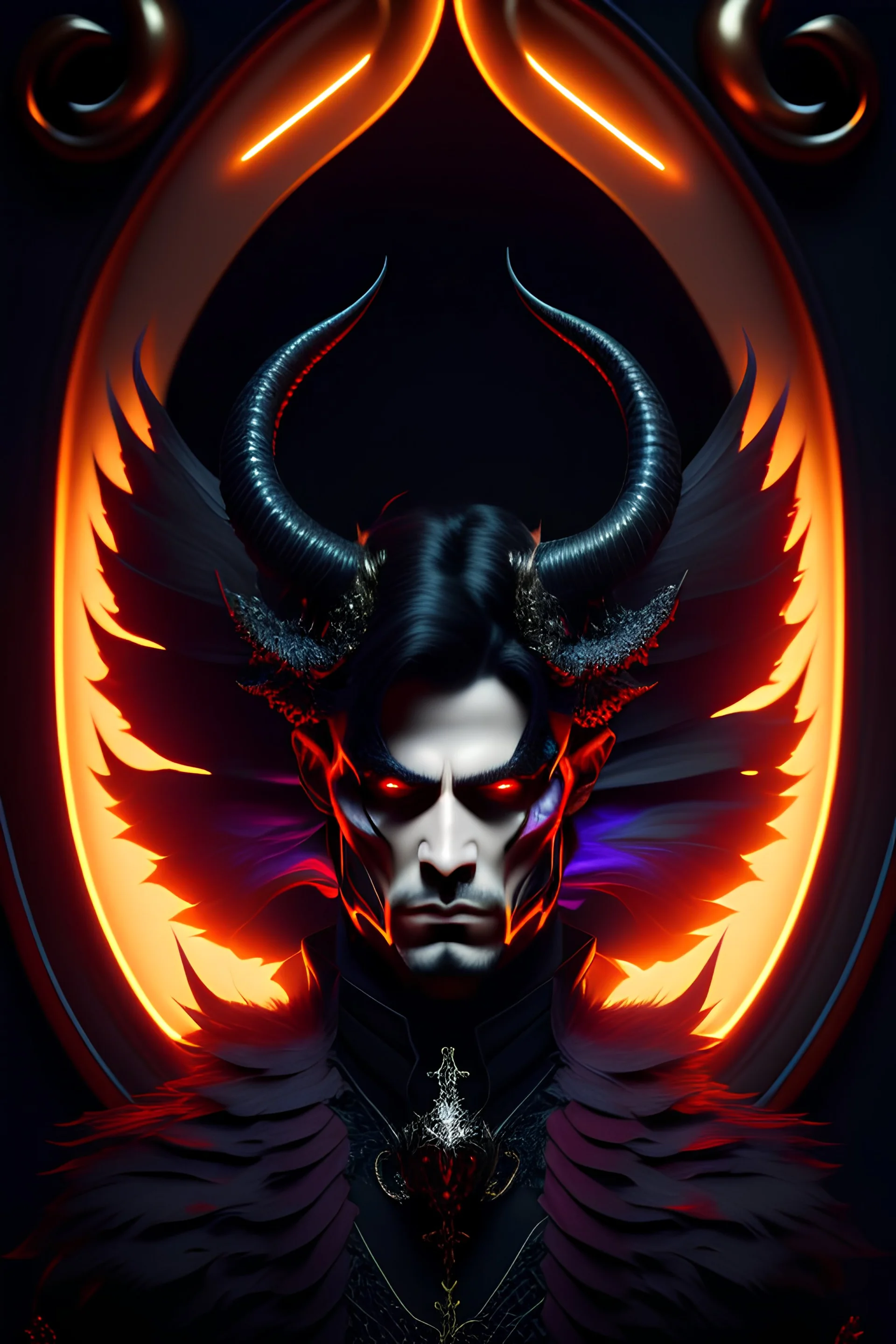 Demonic character, demon tail, ominous, full body portrait, intricate, oil on canvas, masterpiece, expert, insanely detailed, 4k resolution, retroanime style, cute big circular reflective eyes, cinematic smooth, intricate detail , soft smooth lighting, soft pastel colors, painted Renaissance style, no makeup, snake skin, black sclera, masculine, heterochromia, weapons, tattoos