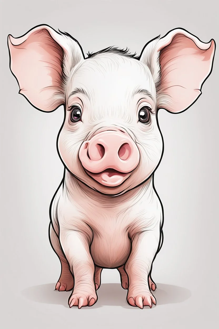 create a outlined cartoon coloring page of a baby pig . Pay attention to the details of the faces and White background, sketch style, half of body, use outline, clean line art, no shadows, no coloring, no shading, no grey.