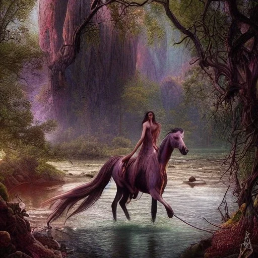 ::Beautiful Centaur::creature of a combination:: of a man and a horsehalf horse:: and half human::Arrived into Acheron River:: insanely detailed and intricate, colourful, abstract,fantasy,hyperrealism, delicate, high definition, detailed, complex, triadic vibrant colour, by Tom Bagshaw, Asher Brown Durand, Anna Dittmann, Dan Mumford, Magali Villeneuve,Christoper Lovell,