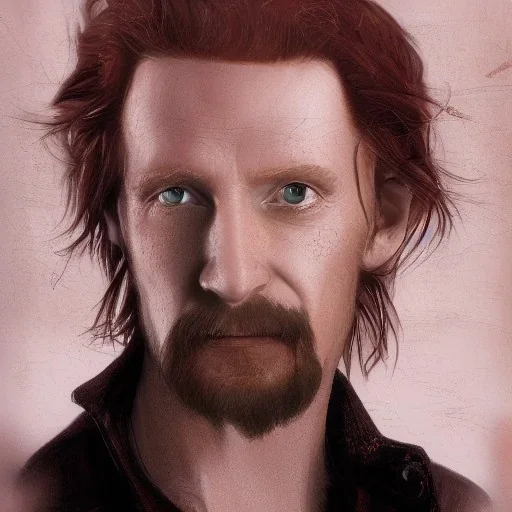 Portrait of Courtney Gains as a ruggedly handsome but joyful roguish pirate, charismatic, attractive male, masculine, perfect, precisely detailed, lightly freckled face, meticulously detailed multi-hued ginger carrot colored cherry fire red hair; Malachai of the corn; fantasy, intricate, elegant, highly detailed, digital painting, artstation, concept art, matte, sharp focus, illustration, art by artgerm and greg rutkowski and alphonse mucha