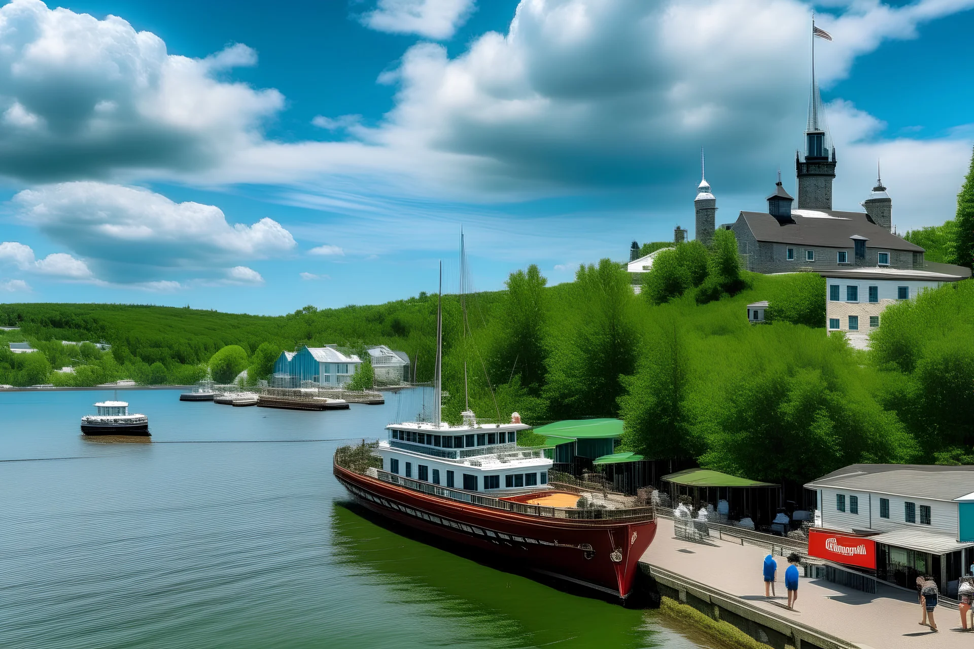 tobermory ontario with a steamship in the harbour