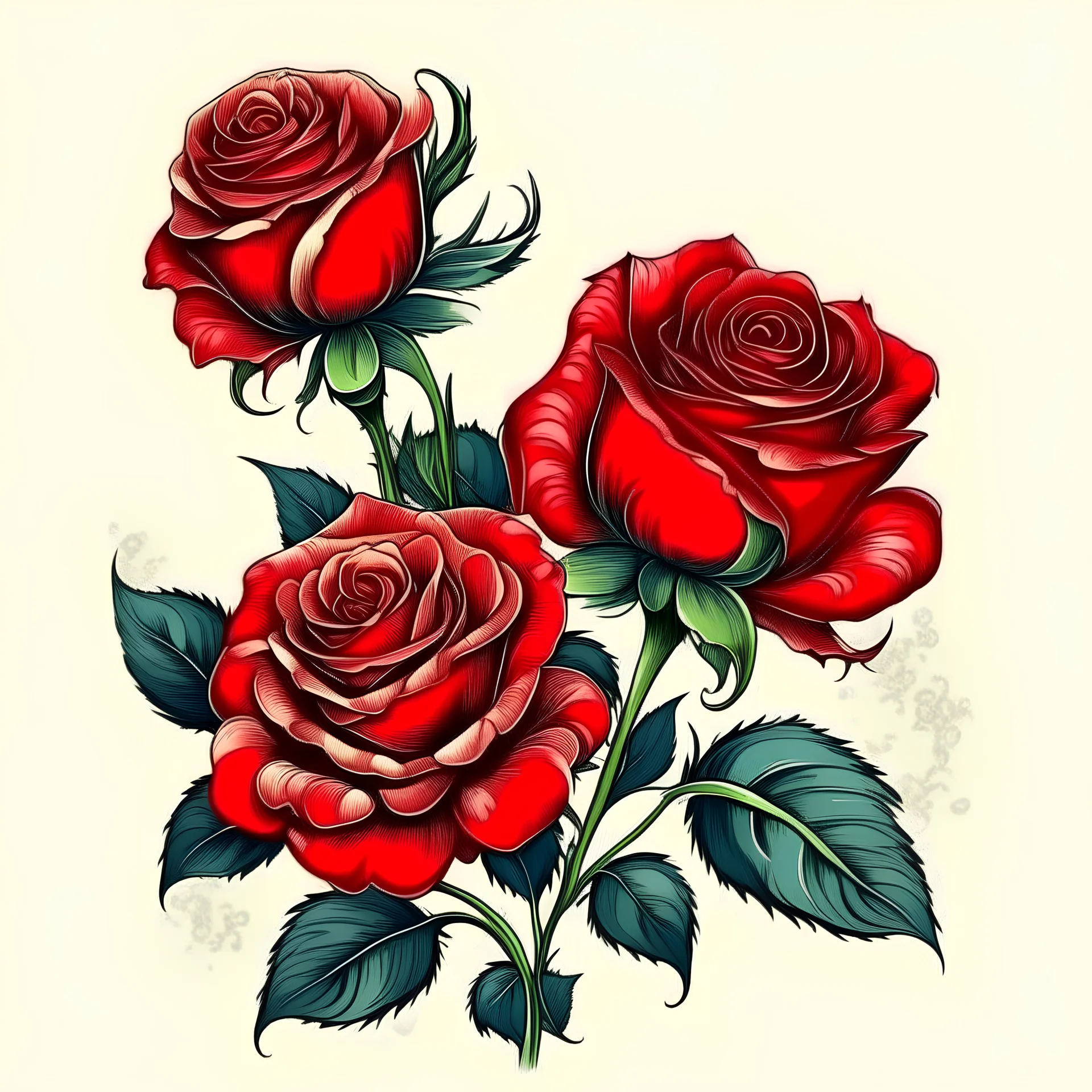 Red Roses , vntage flower illustration